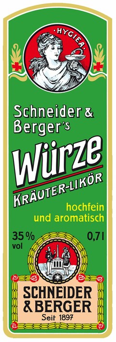 Schneider & Berger's Würze KRÄUTER-LIKOR hochfein und aromatisch SCHNEIDER & BERGER Seit 1897