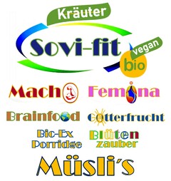 Sovi-fit Müsli's Kräuter vegan bio Macho Femina Brainfood Götterfrucht Bio-ExPorridge Blütenzauber