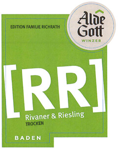 EDITION FAMILIE RICHRATH Alde Gott WINZER [RR] Rivaner & Riesling TROCKEN BADEN