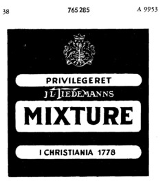 PRIVILEGERET J L TIEDEMANNS MIXTURE I CHRISTIANIA 1778