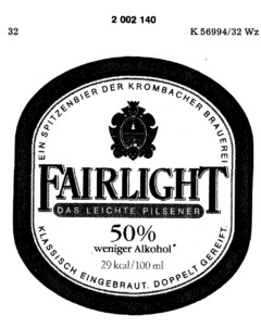 FAIRLIGHT DAS LEICHTE PILSENER EIN SPITZENBIER DER KROMBACHER BRAUEREI