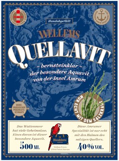 Handabgefüllt WELLEMS QUELLAVIT -bernsteinklar- der besondere Aquavit von der Insel Amrum NUR ECHT MIT DEM SALZKRAUT