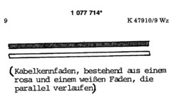 Kabelkennfaden, bestehend aus einem rosa und einem weißen Faden, die parallel verlaufen