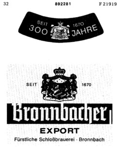 Bronnbacher EXPORT Fürstliche Schloßbrauerei   Bronnbach