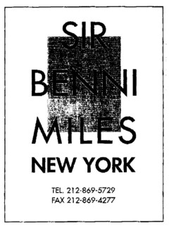 SIR BENNI MILES NEW YORK