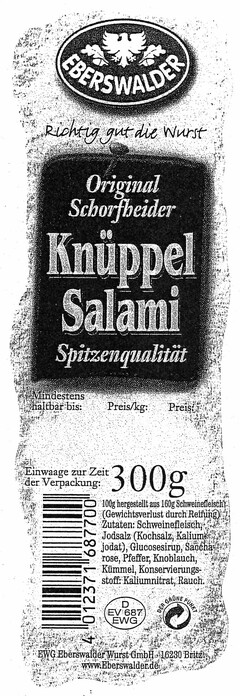 Original Schorfheider Knüppel Salami Spitzenqualität