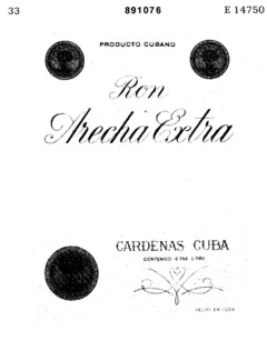 PRODUCTO CUBANO Ron Arecha Extra CARDENAS CUBA CONTENIDO 0,750 LITRO HECHO EN CUBA