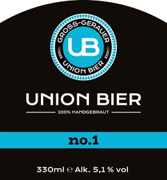 UB GROSS-GERAUER UNION BIER UNION BIER 100% HANDGEBRAUT no.1 330 ml e Alk. 5,1 % vol