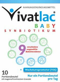 Vivatlac BABY SYNBIOTIKUM 9 verschiedene ausgewählte Bakterienstämme Wachstumspromotor (FOS)