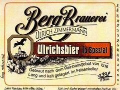 Ulrichsbier 1a Spezial BergBrauerei ULRICH ZIMMERMANN