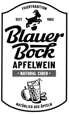 FEIERTRADITION SEIT 1963 Blauer Bock APFELWEIN NATURAL CIDER NATÜRLICH AUS ÄPFELN