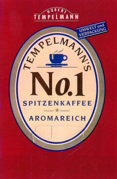 TEMPELMANN'S No.1 SPITZENKAFFEE AROMAREICH UMWELT und VERPACKUNG