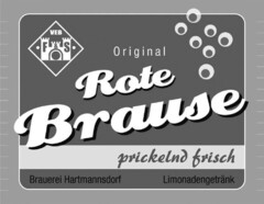 Original Rote Brause prickelnd frisch Brauerei Hartmannsdorf Limonadengetränk