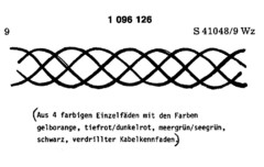 Aus 4 farbigen Einzelfäden mit den Farben gelborange, tiefrot/dunkelrot, meergrün/seegrün, schwarz, verdrillter Kabelkennfaden