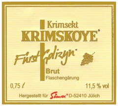 Krimsekt KRIMSKOYE Fürst Golizyn Brut Flaschengärung Hergestellt für Simex D-52410 Jülich
