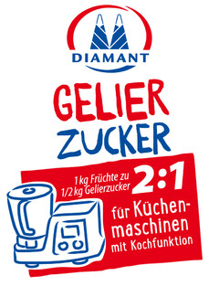 DIAMANT GELIER ZUCKER 1 kg Früchte zu 1/2 kg Gelierzucker, 2:1 für Küchenmaschinen mit Kochfunktion