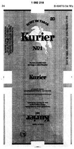 Kurier No1 ECHT IM TABAK FILTER-CIGARETTEN IM RAUCH NIKOTINARM