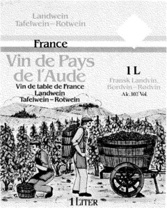 France Vin de Pays de l`Aude Vin de table de France Landwein Tafelwein-Rotwein