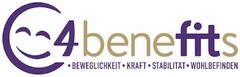 4 benefits · BEWEGLICHKEIT · KRAFT · STABILITÄT · WOHLBEFINDEN