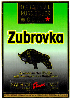 Zubrovka ORIGINAL RUSSISCHER WODKA