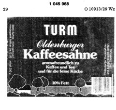 TURM Oldenburger Kaffeesahne           aromafreundlich zu Kaffee und Tee und für die feine Küche  10% Fett