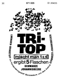 TRI-TOP mischt man 1+4 ergibt 5 Flaschen SCHWARZE JOHANNISBEERE