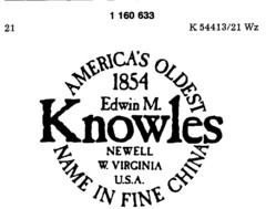 AMERICA'S OLDEST 1854 Edwin M. Knowles NEWELL W. VIRGINIA U.S.A. NAME IN FINE CHINA