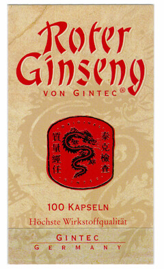 Roter Ginseng VON GINTEC ORIGINAL GINTEC 100 KAPSELN Höchste Wirkstoffqualität GINTEC GERMANY