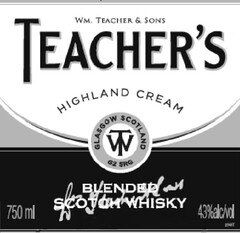 WM. TEACHER & SONS
TEACHER'S 
HIGHLAND CREAM
GLASGOW SCOTLAND
 WT
G2 5RG
BLENDED SCOTCH WHISKY