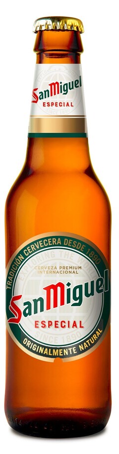 TRADICION CERVECERA DESDE 1890 CERVEZA PREMIUM INTERNACIONAL SAN MIGUEL ESPECIAL ORIGINALMENTE NATURAL