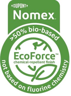 DUPONT Nomex > 50 % bio - based EcoForce  chemical - repellent finish not based on chemistry fluorine chemi