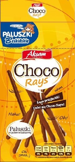 Aksam SIGN OF TASTE Choco Rays Ja już jem, a Ty...? PALUSZKI Beskidzkie Łącz przyjaciół! Dziel się Choco Rays! Haha! Oh! Paluszki w polewie kakaowej Oh yeah