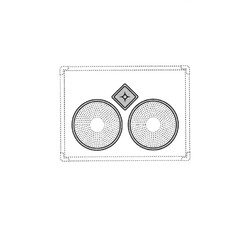 the mark consists of the configuration on the internal baffle of the speaker cabinet featuring a unique source identifying light colored ring that is located around the perimeter of the speaker, which is dark so that it is visible through the black perforated grill; the cone driver rims are a highly polished silver color and the horn driver is silver.