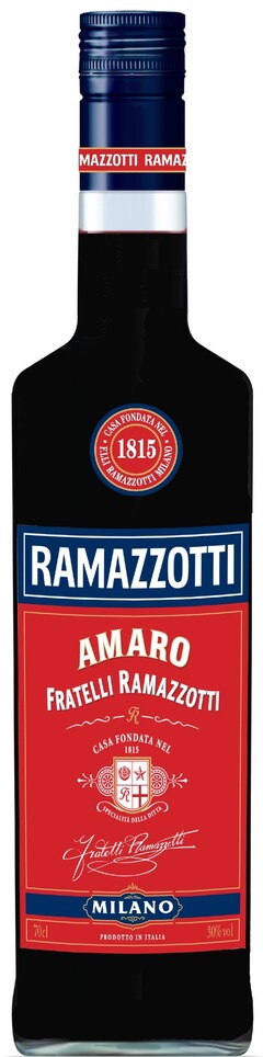 Ramazzotti, Casa Fondata Nel 1815, F.lli Ramazzotti Milano  Amaro, Fratelli Ramazzotti, Specialiata Della Dittta Milano Prodotti in Italia 70cl 30% vol