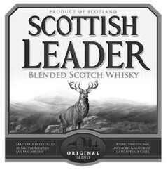 Product of Scotland,
Scottish Leader,
Blended Scotch Whisky,
Masterfully Distilled by Master Blender Ian MacMillan,
Original Blend,
Using traditional methods & matured in select oak casks