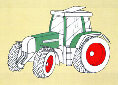 The colour green applied  to the hood of an agricultural tractor or model agricultural tractor, to the rear wheel mudguards and to the cabin pillars, a silver strip applied to the hood, the colour white applied to the operator's cab roof, and the colour red applied to the wheel centers.