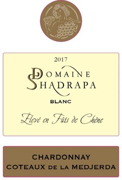 DOMAINE SHADRAPA BLANC 2017 CHARDONNAY  COTEAUX DE LA MEDJERDA Elevé en fûts de chênes