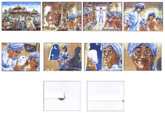 The trademark consists of a sequence of animated images representing: images from 1 to 2: in a fakir academy young boys are training hard to become fakirs; images from 3 to 5: suddenly, an unhappy master storms into the classroom; he discovers that a boy has been hiding a roll of toilet paper and he confiscates it; pleasures like toilet paper are forbidden in the academy; images from 6 to 8: the master is in the men's room and he is secretly using the confiscated toilet paper for himself; he closes his eyes and smiles in happiness; images from 9 to 10: a paper roll is unrolling in a straight line from the left to the right on a paper pattern background.