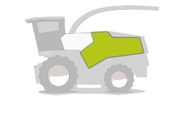 Die Marke ist eine Positionsmarke und besteht aus einem stilisierten "Y" das auf beiden seitlichen Außenkonturender der Fahrzeugkabine in Feldhäckslerlängsrichtung nachgeordneten Verkleidungpositioniert ist. Das "Y" ist in einem spezifischen Farbton grün  eingefärbt. Das "Y" ist so auf einer Außenkontur des Fahrzeugspositioniert, dass sein langer Schenkel sich in Fahrzeuglängsrichtung von derPosition der Fahrzeugkabine weg erstreckt und die kurzen Schenkel den langenSchenkel auf der kabinenzugewandten Seite so begrenzen, dass ein kurzerSchenkel des "Y" in vertikaler Richtung nach oben und der weitere Schenkel des "Y"in vertikaler Richtung nach unten gerichtet ist. Die sich treffenden Begrenzungslinienbenachbarter Schenkel spannen jeweils einen stumpfen Winkel auf.