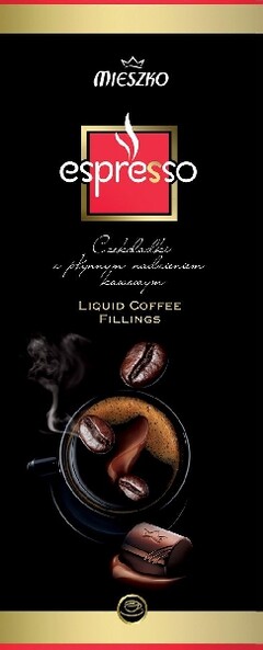 MIESZKO ESPRESSO czekoladki z płynnym nadzieniem kawowym Liquid coffee fillings