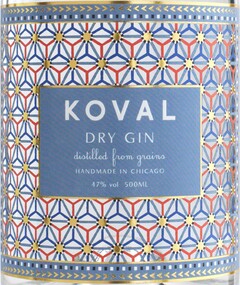 KOVAL DRY GIN distilled from grains HANDMADE IN CHICAGO