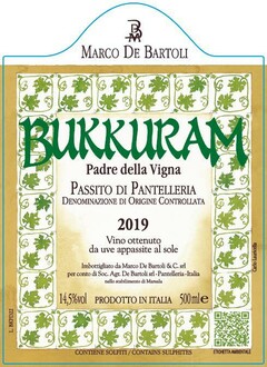 MDB MARCO DE BARTOLI BUKKURAM Padre della Vigna Passito di Pantelleria Denominazione di Origine Controllata 2019 Vino ottenuto da uve appassite al sole