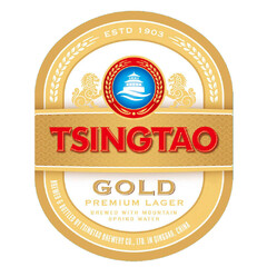 TSINGTAO GOLD PREMIUM LAGER BREWED WITH MOUNTAIN SPRING WATER