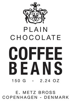 PLAIN CHOCOLATE COFFEE BEANS 150 G - 2.24 OZ E. METZ BROSS COPENHAGEN - DENMARK