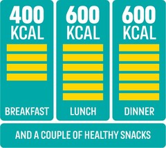 400 KCAL BREAKFAST 600 KCAL LUNCH 600 KCAL DINNER AND A COUPLE OF HEALTHY SNACKS