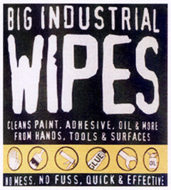 BIG INDUSTRIAL WIPES CLEANS PAINT, ADHESIVE, OIL & MORE FROM HANDS, TOOLS & SURFACES NO MESS, NO FUSS, QUICK & EFFECTIVE
