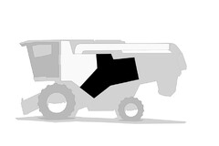 Die Marke ist eine Positionsmarke und besteht aus einem stilisierten "Y" das auf beiden seitlichen Außenkonturender der Fahrzeugkabine in Mähdrescherlängsrichtung nachgeordneten Verkleidungpositioniert ist.  Das "Y" ist so auf einerAußenkontur des Fahrzeugs positioniert, dass sich ein Schenkel inFahrzeuglängsrichtung von der Position der Fahrzeugkabine weg erstreckt und diebeiden weiteren Schenkel den ersten Schenkel auf der kabinenzugewandten Seiteso begrenzen, dass einer dieser Schenkel des "Y" in vertikaler Richtung nach obenund der weitere Schenkel des "Y" in vertikaler Richtung nach unten gerichtet ist. Diesich treffenden Begrenzungslinien benachbarter Schenkel spannen jeweils einenstumpfen Winkel auf.
