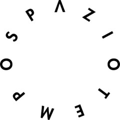 The mark consists in the word spaziotempo written in a fantasy stylized font arranged in circle with uniform character spacing defined so to compose a continuous circle. It can be reproduced in any color on any background color.