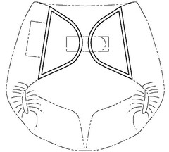 Position Mark; the mark consists of the design accomplished when the two front tabs of the reusable diaper are fastened, as shown in the accompanying drawing.