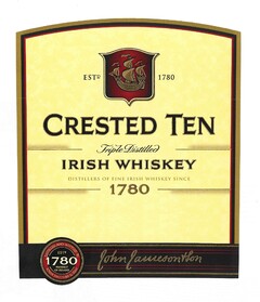 ESTD 1780 CRESTED TEN Triple Distilled IRISH WHISKEY DISTILLERS OF FINE IRISH WHISKEY SINCE 1780 John Jameson & Son